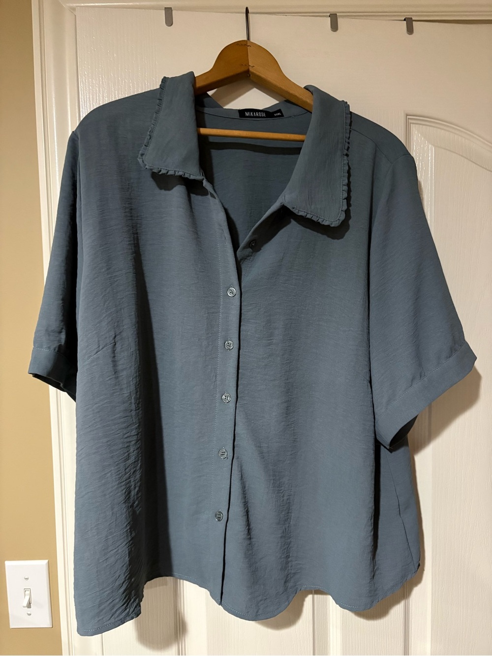 NWOT- MikaRose - Relaxed Short-Sleeve Button-Down Shirt in Dusty Teal
